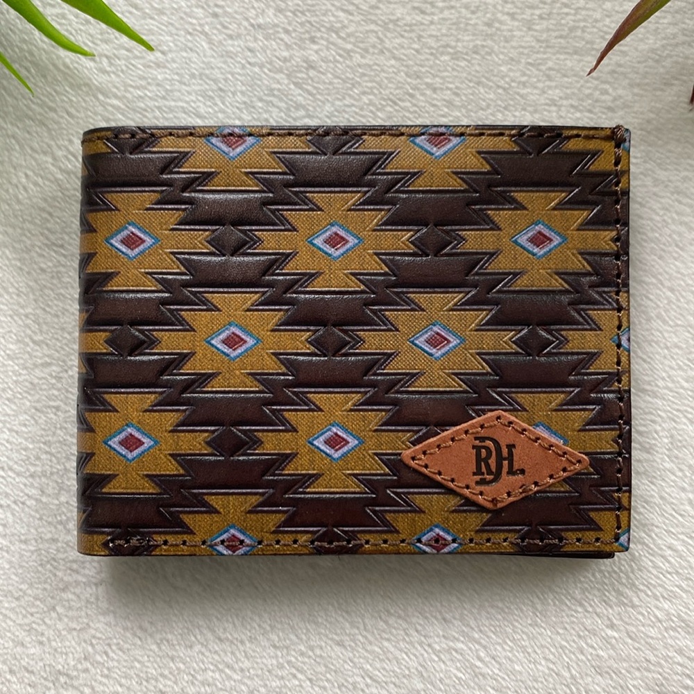 Red Dirt Hat Genuine Leather Boho/Southwest Pattern Bi Fold Wallet - Picture 2 of 8